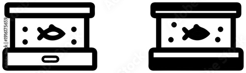 Aquaponics fish tank icons aquaculture and hydroponics symbols sustainable farming and gardening illustrations