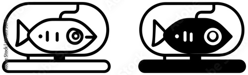 Aquarium air pump icons with fish in bubbles oxygen symbol for aquatic use