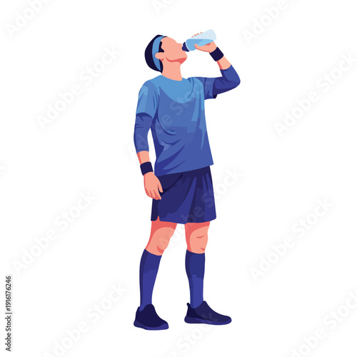 Flat vector illustration a person drinking water after exercise, flat design, minimalist, no outline