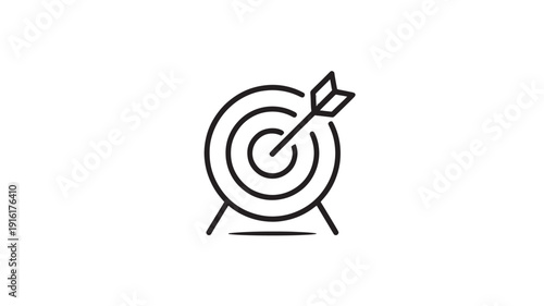 Target with arrow in simple line art style on white background for business icon