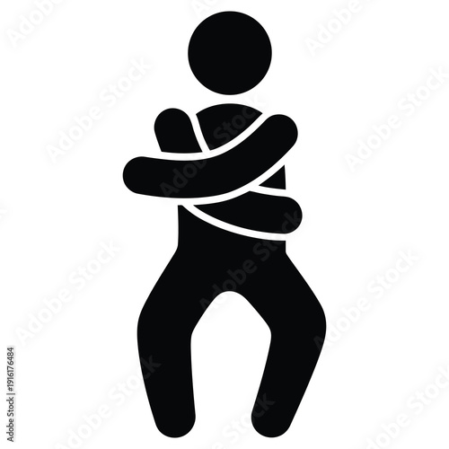 Stick figure man tied up with rope around body and arms icon