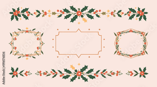 Vintage floral borders and frames with leaves and berries
