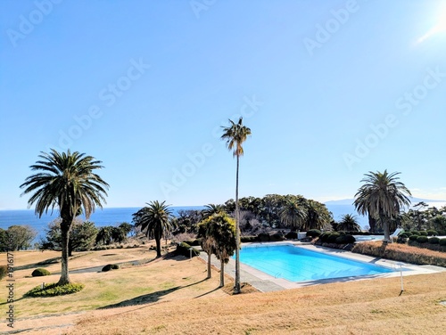 Swimming pool at a resort hotel located by the sea