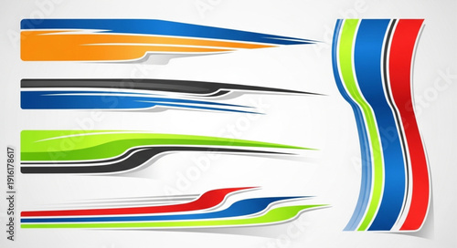 Set of colorful abstract racing stripes and decals.