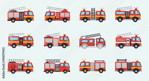 Collection of Fire Trucks and Fire Engines in Various Designs.
