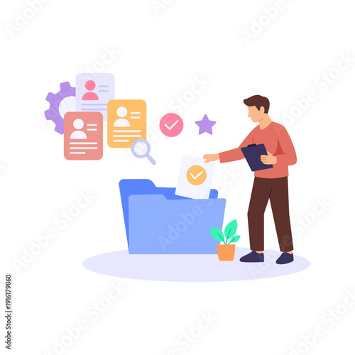 Application Shortlisting, selecting top applicants for interviews, Flat vector character illustration