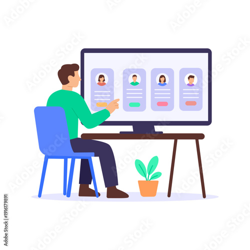 Job Portals & Applications, managing online recruitment submissions efficiently, Flat vector character illustration