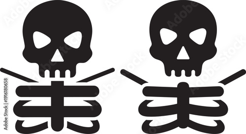 Pair of stylized black skeleton icons with crossbones, symbolizing danger, death, or Halloween