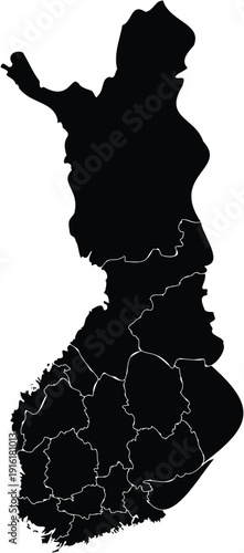 Black map of Finland with administrative borders vector illustration 