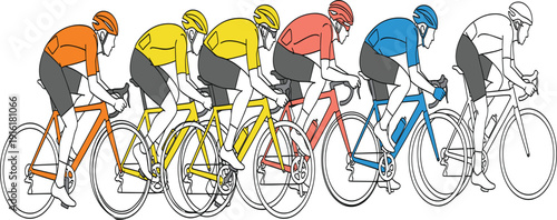 Cyclist Racing Illustration Set with Road Bike Riders in Motion for Sports Competition Fitness Training and Professional Cycling Event Design