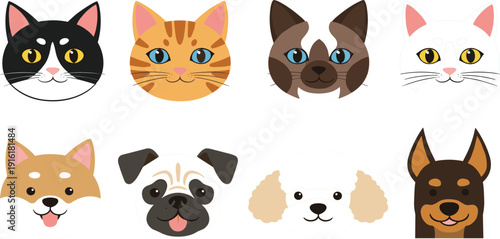 Farm Animals Cartoon Icon Set with Cow Pig Horse Chicken Duck Goat Cat Dog and Bird Characters for Agriculture Education and Kids Design