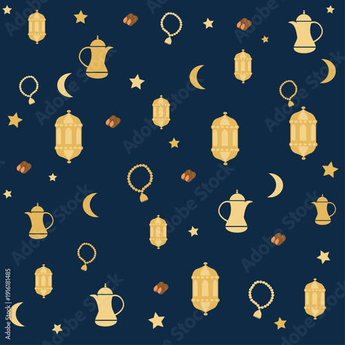 luxury ramadan night seamless pattern islamic lantern moon background