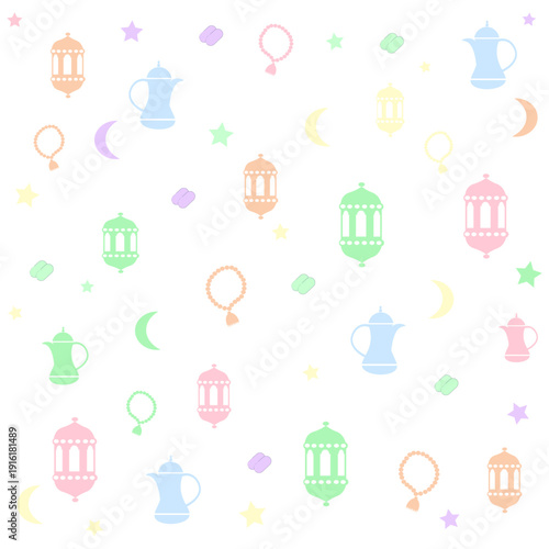 luxury ramadan night seamless pattern islamic lantern moon background pastel color