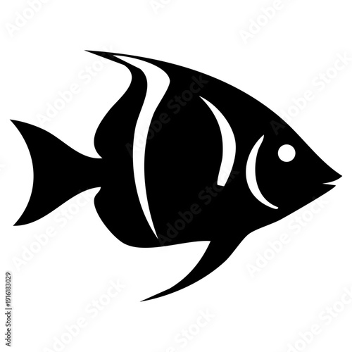 Minimalist Black Angelfish Vector Silhouette Icon for Tropical Marine Life and Underwater Theme Designs