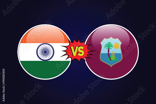 India vs West Indies cricket match vector design illustrator rival flags of both teams with circular shape. IND vs WI cricket match concept.