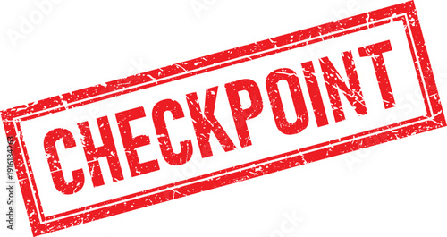 Red Distressed Checkpoint Text Inside Rectangular Frame Rubber Stamp Style Isolated