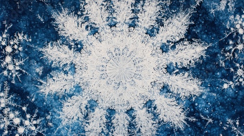 Intricate Snowflake, Winter, Blue Background, Nature Macro, Holiday Decoration