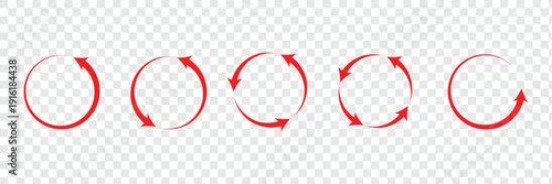 Circle arrows rotating collection on white background. Refresh, reload, recycle, loop rotation sign collection. Black circle arrows for infographics, web design. Vector illustration, design .