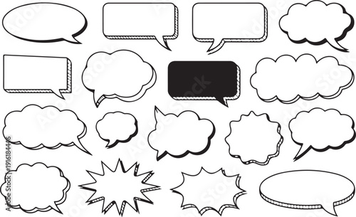 Set of speech bubbles isolated on transparent background. doodle style frames for dialog