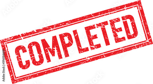 Distressed Red Rectangular Completed Rubber Stamp Impression on White Background Isolated