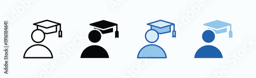 Student Icon Sheet Multiple Style Collection Isolated Vector