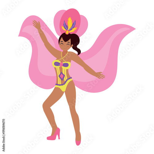 Carnival Dancer in Festive Costume. White background, isolate