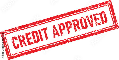 Red Rectangular Rubber Stamp Impression with CREDIT APPROVED Text and Distressed Texture