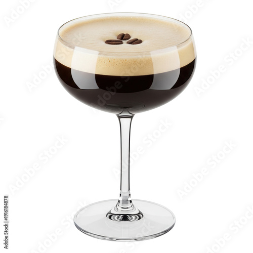 Espresso Coffee in a Glass stemmed glass dark brown isolated on a transparent background