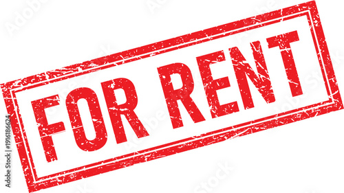 Red Distressed For Rent Text Rubber Stamp Print on White Background