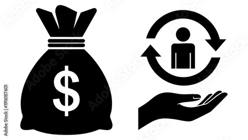 Professional Vector Flat Icons Representing Financial Wealth Accumulation and Strategic Human Resource Management Concepts