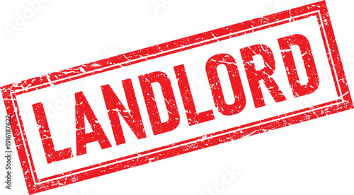 Red Distressed Rubber Stamp with LANDLORD Text, Isolated on White Background