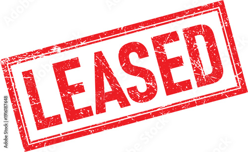 Red Distressed Leased Rectangle Rubber Stamp Impression on Isolated White Background