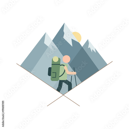 Hiker with Backpack and Trekking Poles.