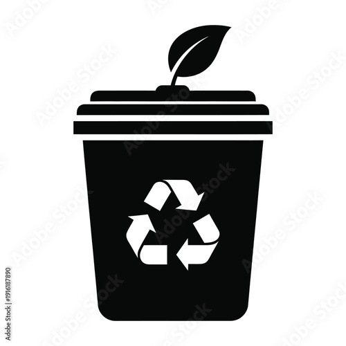 Recycling bin with a growing leaf symbolizing eco friendliness