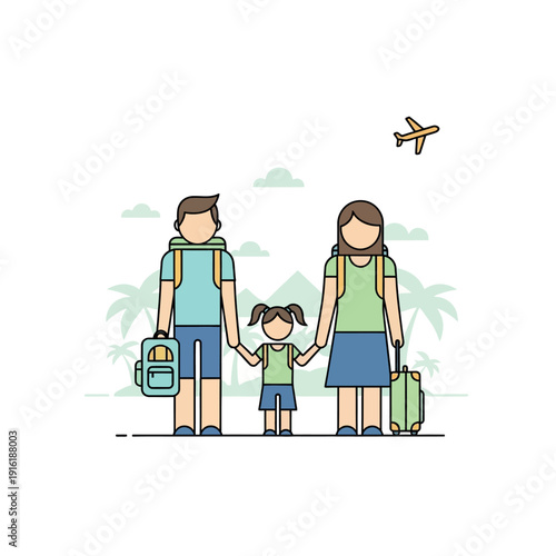 Family with Luggage Ready for Vacation.