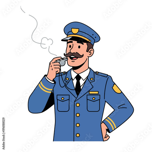 Cartoon Policeman Smoking Cigar on Duty.