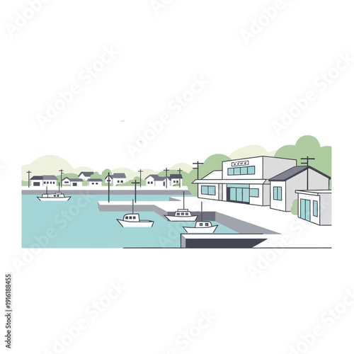 Modern House Near Marina with Boats.