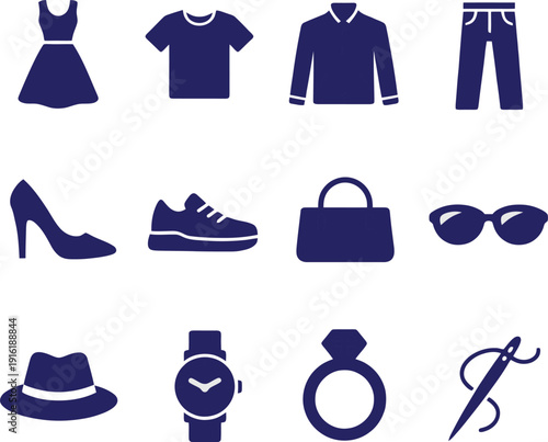 classic and formal dress's and accessories' for man and woman icon set