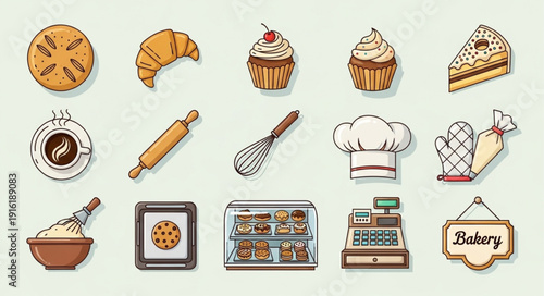 Collection of delicious baked goods and bakery equipment.