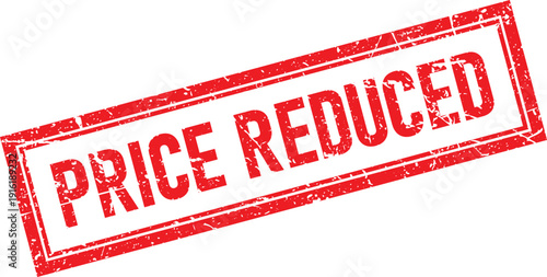 Price Reduced Text in Red Distressed Rubber Stamp Style, Isolated
