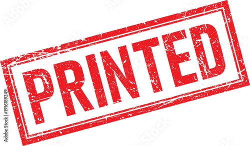 Distressed Red Printed Text Inside Rectangular Rubber Stamp Impression on White