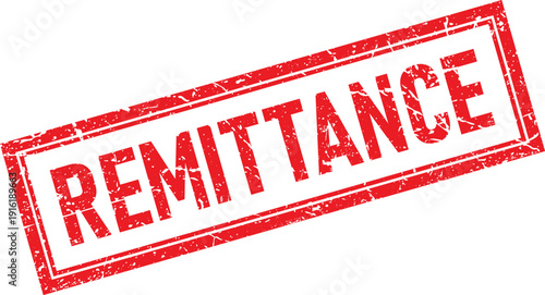Remittance Text on Red Distressed Rectangular Rubber Stamp Impression Isolated on White