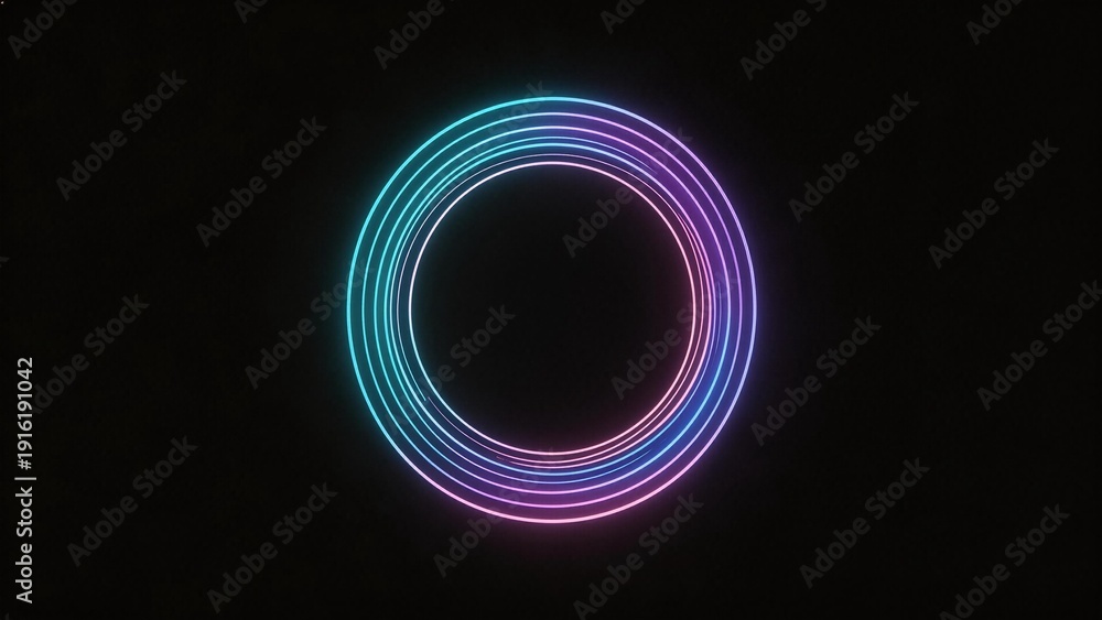 Obraz premium Neon glowing circular lines on black