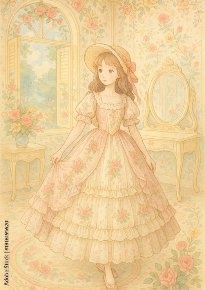 Fototapeta premium Vintage floral dress illustration