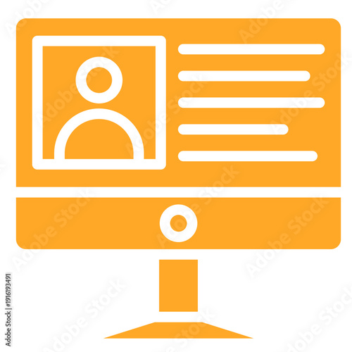 An icon of a computer screen displaying a person's profile and information on a black background with an orange glow, related to 18.