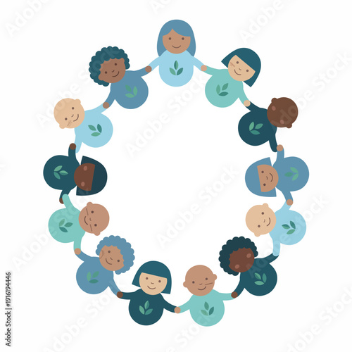 A diverse group of children from different ethnic backgrounds holding hands in a circle, symbolizing unity and global community