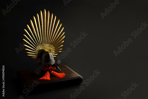Still life photography of a miniature Toyotomi Hideyoshi helmet