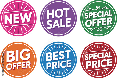 Colorful Sale Badge Collection with New Hot Sale Special Offer Big Offer and Best Price Vector Set