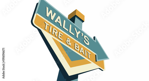 Retro Wally's Tire and Bait Shop Sign, Vintage Style, Americana, Nostalgic Advertising, Local Business, roadside attraction