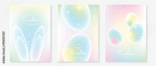 Easter poster vector background. Modern Abstract gradient design set with easter eggs, rabbit. Trendy Easter design for ads, sale, cover, website, banner and greeting card.